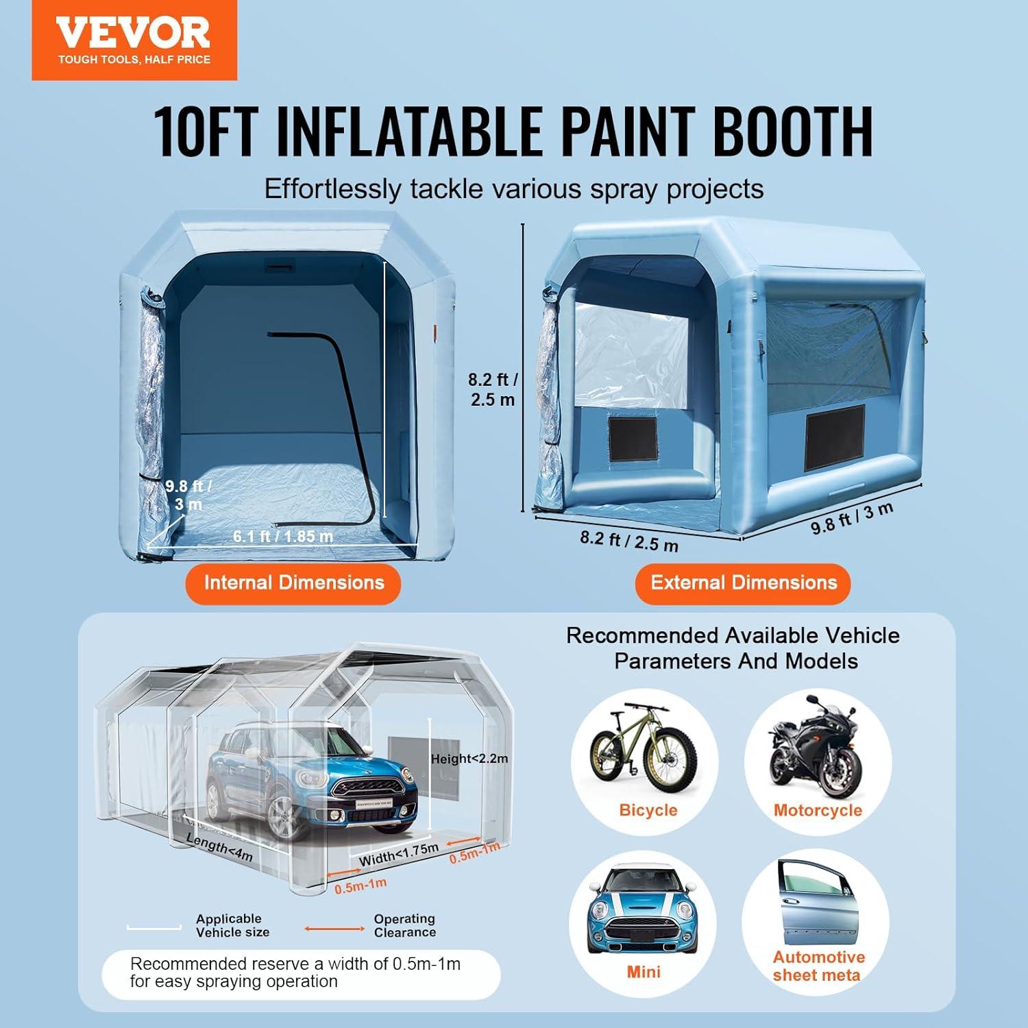 imageVEVOR Inflatable Paint Booth 98 x 82 x 82 ft Inflatable Spray Booth with 550W Powerful Blower and Air Filter System Portable Car Paint Booth for Motorcycle Bicycle Small Furniture PaintingBlue