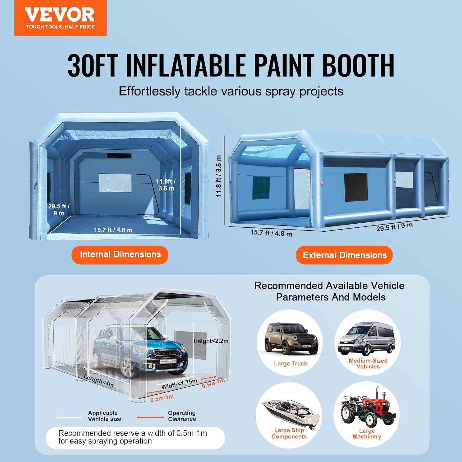 imageVEVOR Inflatable Paint Booth 98 x 82 x 82 ft Inflatable Spray Booth with 550W Powerful Blower and Air Filter System Portable Car Paint Booth for Motorcycle Bicycle Small Furniture PaintingBlue