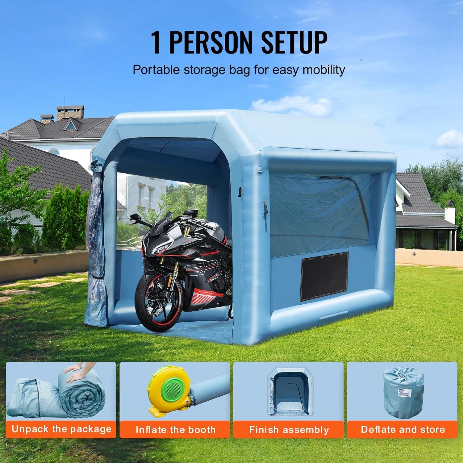 imageVEVOR Inflatable Paint Booth 98 x 82 x 82 ft Inflatable Spray Booth with 550W Powerful Blower and Air Filter System Portable Car Paint Booth for Motorcycle Bicycle Small Furniture PaintingBlue
