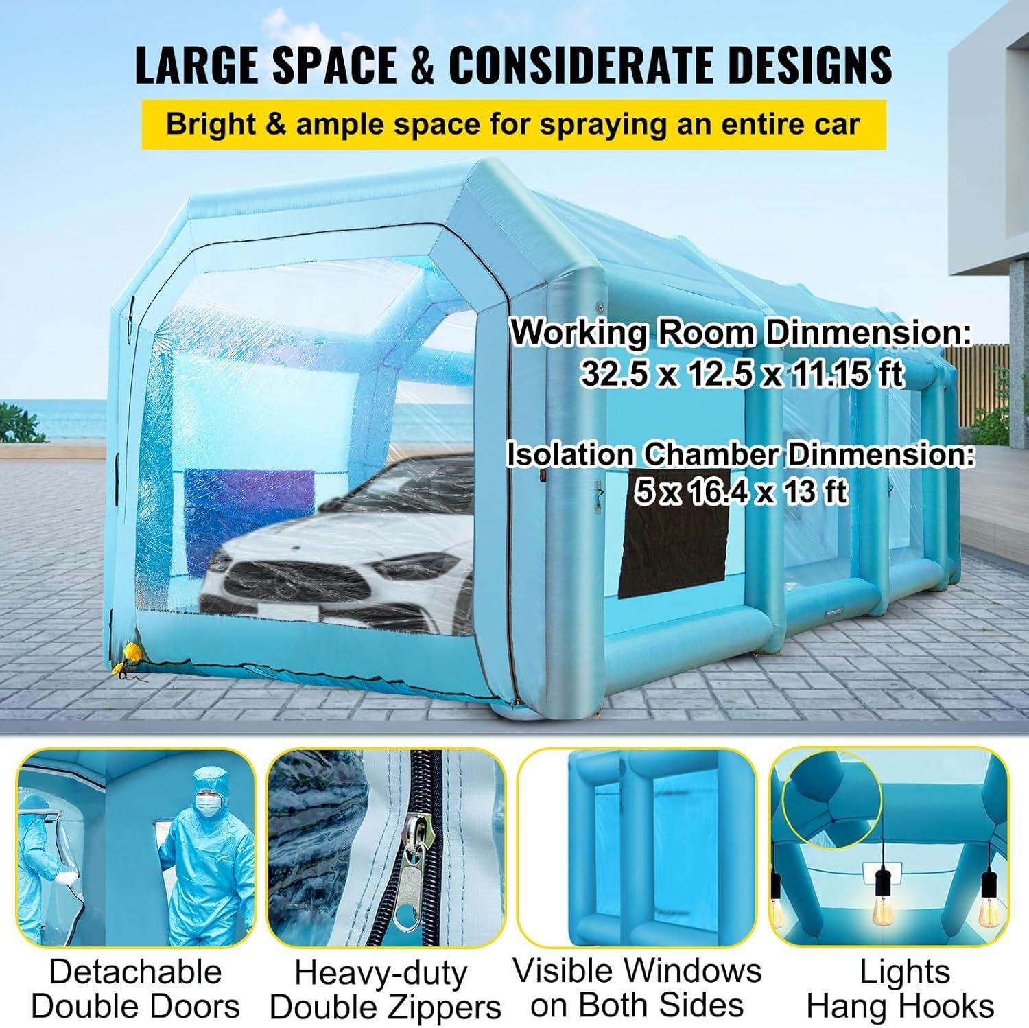 imageVEVOR Inflatable Paint Booth 98 x 82 x 82 ft Inflatable Spray Booth with 550W Powerful Blower and Air Filter System Portable Car Paint Booth for Motorcycle Bicycle Small Furniture PaintingBlue