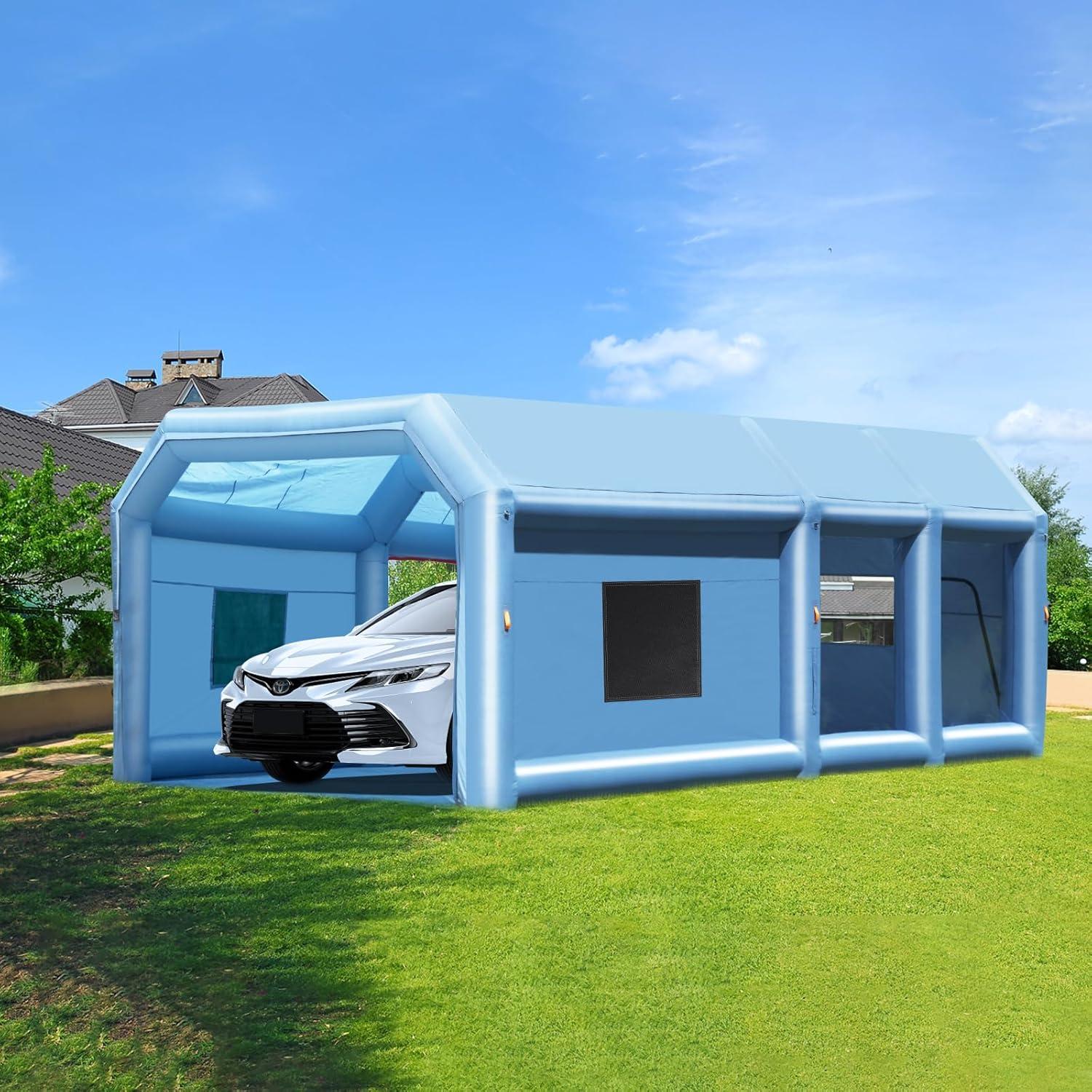 imageVEVOR Inflatable Paint Booth 98 x 82 x 82 ft Inflatable Spray Booth with 550W Powerful Blower and Air Filter System Portable Car Paint Booth for Motorcycle Bicycle Small Furniture PaintingBlue