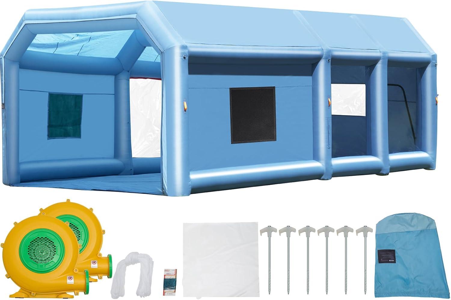 imageVEVOR Inflatable Paint Booth 98 x 82 x 82 ft Inflatable Spray Booth with 550W Powerful Blower and Air Filter System Portable Car Paint Booth for Motorcycle Bicycle Small Furniture PaintingBlue