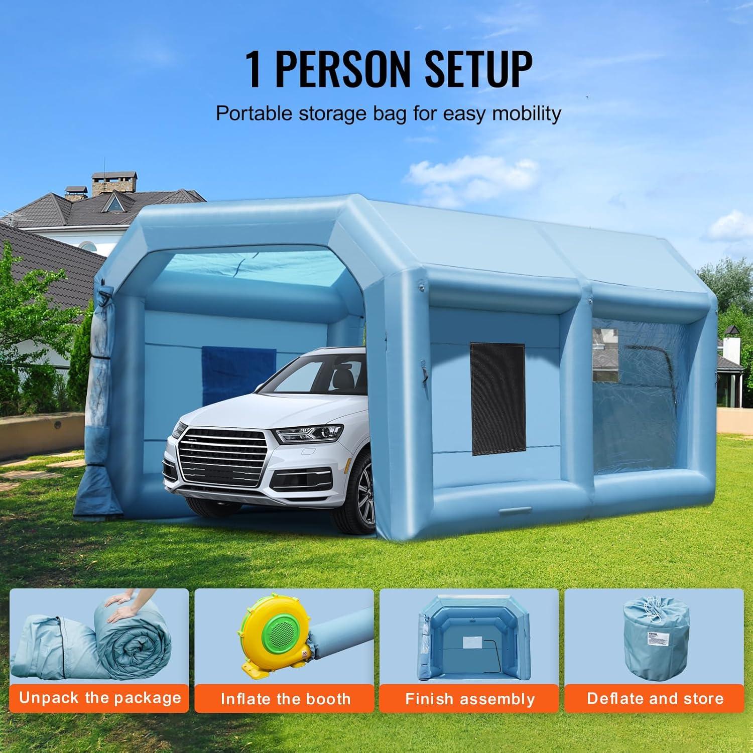 imageVEVOR Inflatable Paint Booth 98 x 82 x 82 ft Inflatable Spray Booth with 550W Powerful Blower and Air Filter System Portable Car Paint Booth for Motorcycle Bicycle Small Furniture PaintingBlue