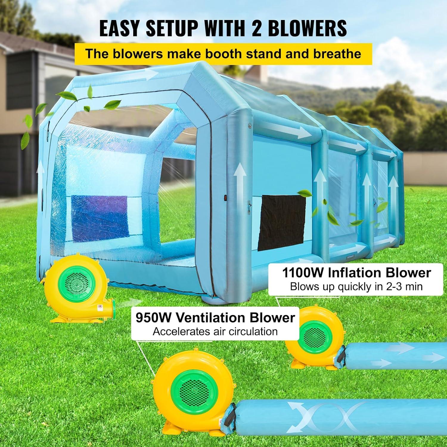 imageVEVOR Inflatable Paint Booth 98 x 82 x 82 ft Inflatable Spray Booth with 550W Powerful Blower and Air Filter System Portable Car Paint Booth for Motorcycle Bicycle Small Furniture PaintingBlue