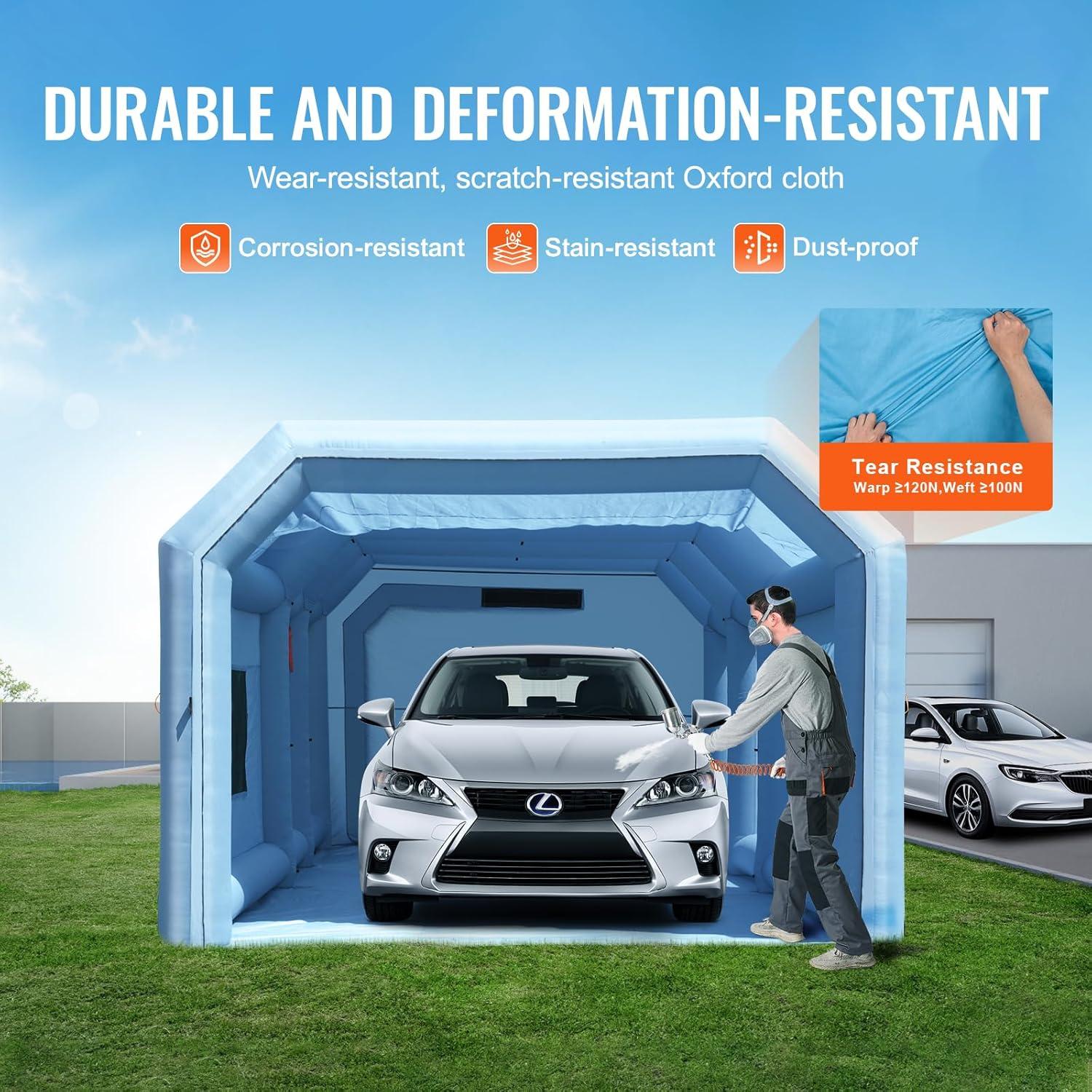 imageVEVOR Inflatable Paint Booth 98 x 82 x 82 ft Inflatable Spray Booth with 550W Powerful Blower and Air Filter System Portable Car Paint Booth for Motorcycle Bicycle Small Furniture PaintingBlue