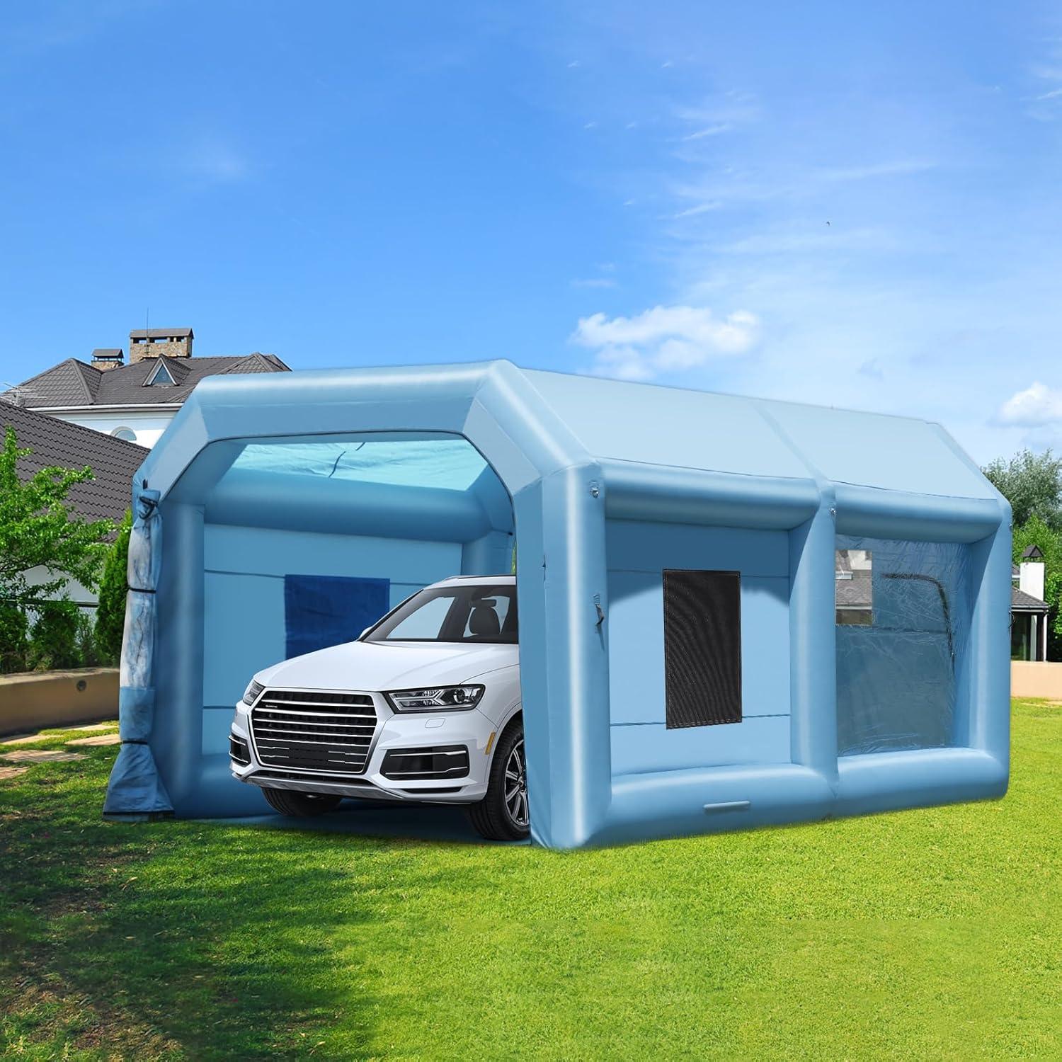 imageVEVOR Inflatable Paint Booth 98 x 82 x 82 ft Inflatable Spray Booth with 550W Powerful Blower and Air Filter System Portable Car Paint Booth for Motorcycle Bicycle Small Furniture PaintingBlue