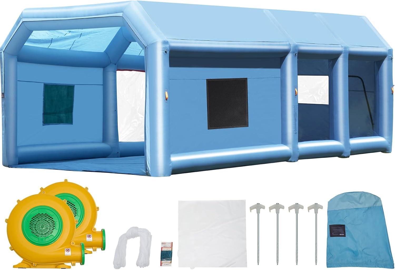 imageVEVOR Inflatable Paint Booth 98 x 82 x 82 ft Inflatable Spray Booth with 550W Powerful Blower and Air Filter System Portable Car Paint Booth for Motorcycle Bicycle Small Furniture PaintingBlue