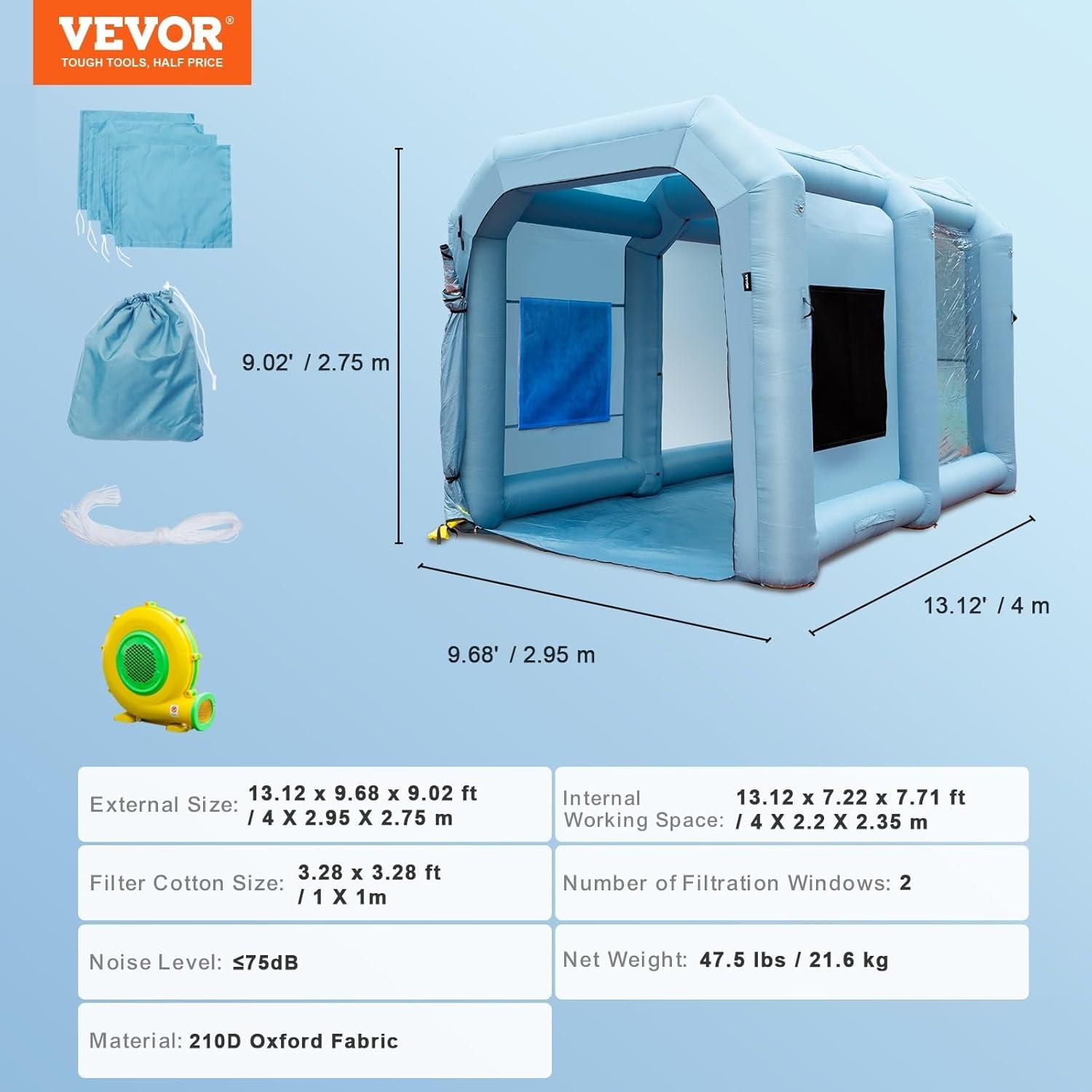 imageVEVOR Inflatable Paint Booth 98 x 82 x 82 ft Inflatable Spray Booth with 550W Powerful Blower and Air Filter System Portable Car Paint Booth for Motorcycle Bicycle Small Furniture PaintingBlue