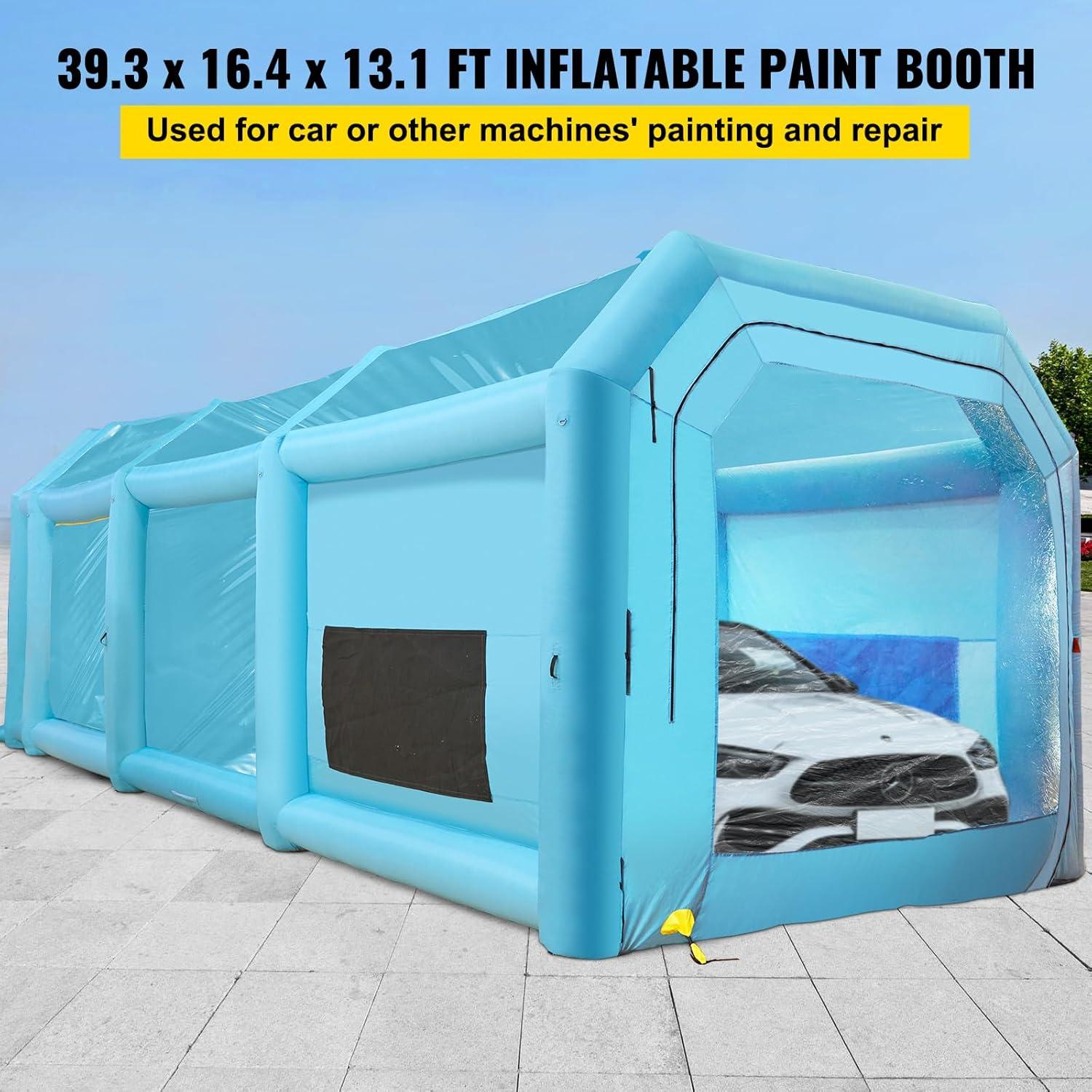 imageVEVOR Inflatable Paint Booth 98 x 82 x 82 ft Inflatable Spray Booth with 550W Powerful Blower and Air Filter System Portable Car Paint Booth for Motorcycle Bicycle Small Furniture PaintingBlue