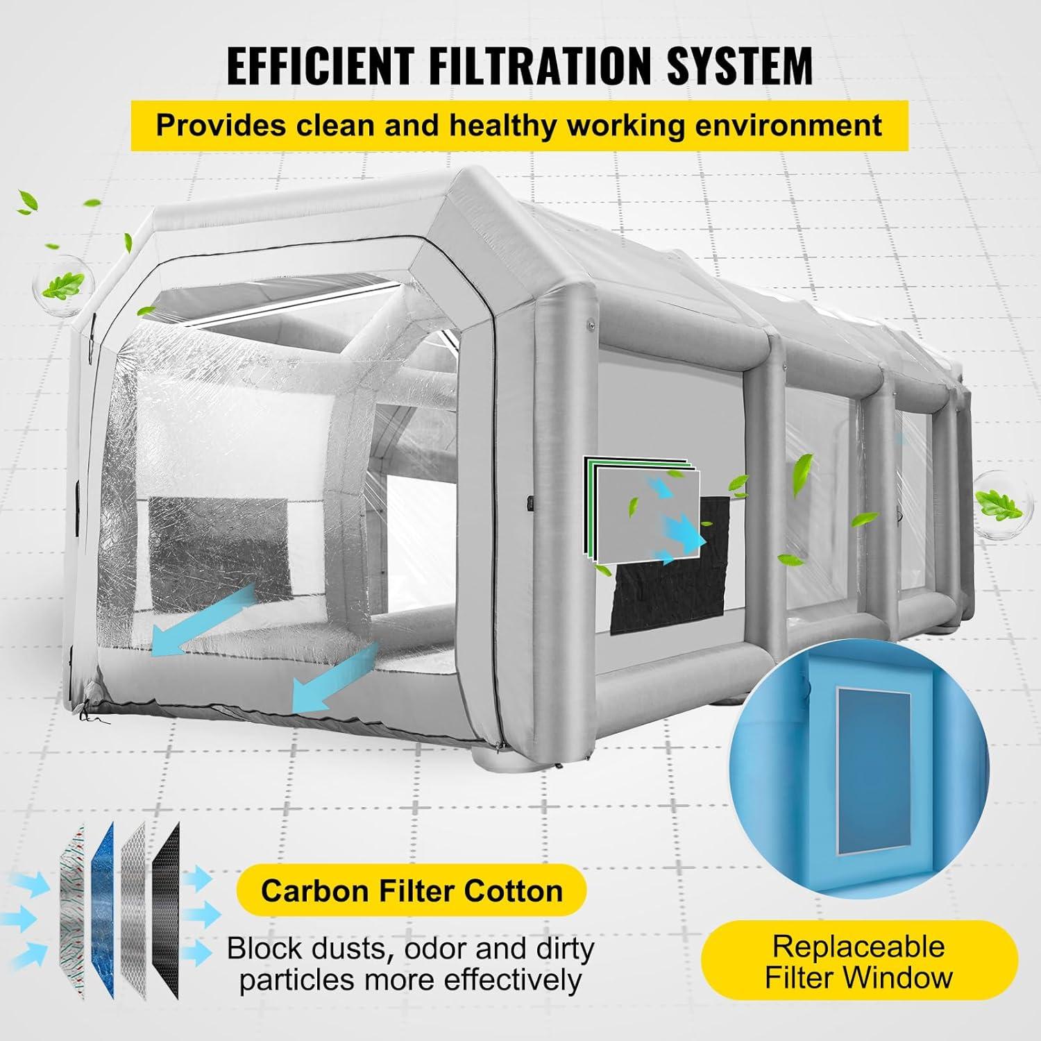 imageVEVOR Inflatable Paint Booth 98 x 82 x 82 ft Inflatable Spray Booth with 550W Powerful Blower and Air Filter System Portable Car Paint Booth for Motorcycle Bicycle Small Furniture PaintingBlue