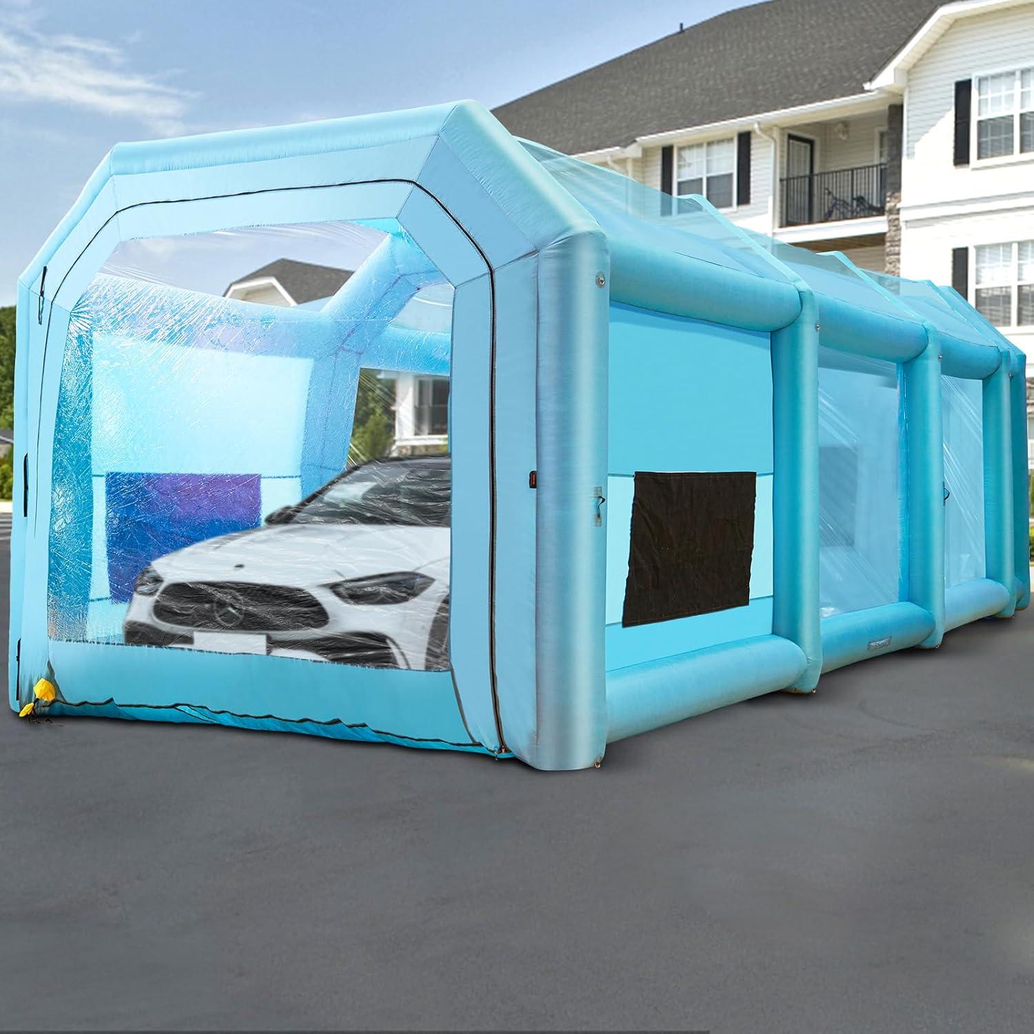 imageVEVOR Inflatable Paint Booth 98 x 82 x 82 ft Inflatable Spray Booth with 550W Powerful Blower and Air Filter System Portable Car Paint Booth for Motorcycle Bicycle Small Furniture PaintingBlue