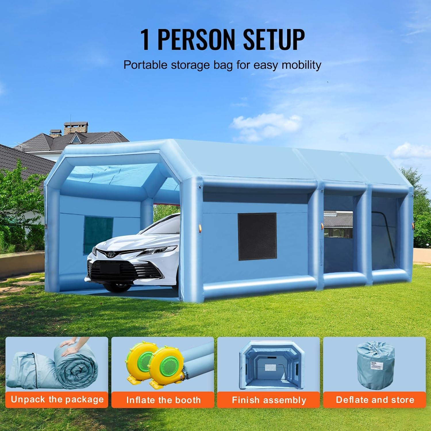 imageVEVOR Inflatable Paint Booth 98 x 82 x 82 ft Inflatable Spray Booth with 550W Powerful Blower and Air Filter System Portable Car Paint Booth for Motorcycle Bicycle Small Furniture PaintingBlue