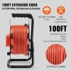 imageVEVOR 100FT Retractable Extension Cord Reel with 4 Outlets and Dust Cover Heavy Duty 12AWG SJTOW Power Cord Portable Handle and Safety Overload Circuit Breaker for Outdoor Indoor Toolshed Garage100FT 14AWG