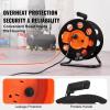 imageVEVOR 100FT Retractable Extension Cord Reel with 4 Outlets and Dust Cover Heavy Duty 12AWG SJTOW Power Cord Portable Handle and Safety Overload Circuit Breaker for Outdoor Indoor Toolshed Garage100FT 14AWG