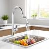 imageVEVOR 1080 Swivel Faucet Extender 2 Sprayer Modes Sink Water Faucet Aerator Extension Kitchen Bathroom Rotatable Spray Attachment with Brass Robotic Arm Rotating Splash Filter Wash HandHairFaceFaucet Extender