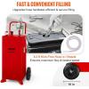 imageVEVOR 30 Gallon Fuel Caddy Fuel Storage Tank on 2 Wheels Portable Gas Caddy with Manual Transfer Pump Gasoline Diesel Fuel Container for Cars Lawn Mowers ATVs Boats More RedStainless Steel