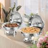 imageVEVOR Chafing Dish Buffet Set 5 Qt 4 Pack Stainless Steel Chafer with Full Size Pan Round Catering Warmer Server with Lid Water Pan Stand Fuel Holder Cover Holder Spoon for at Least 6 People EachSilverWhite