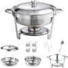 imageVEVOR Chafing Dish Buffet Set 5 Qt 4 Pack Stainless Steel Chafer with Full Size Pan Round Catering Warmer Server with Lid Water Pan Stand Fuel Holder Cover Holder Spoon for at Least 6 People EachSilverWhite