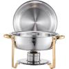 imageVEVOR Chafing Dish Buffet Set 5 Qt 4 Pack Stainless Steel Chafer with Full Size Pan Round Catering Warmer Server with Lid Water Pan Stand Fuel Holder Cover Holder Spoon for at Least 6 People EachGold