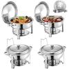 imageVEVOR Chafing Dish Buffet Set 5 Qt 4 Pack Stainless Steel Chafer with Full Size Pan Round Catering Warmer Server with Lid Water Pan Stand Fuel Holder Cover Holder Spoon for at Least 6 People EachSilver
