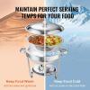 imageVEVOR Chafing Dish Buffet Set 5 Qt 4 Pack Stainless Steel Chafer with Full Size Pan Round Catering Warmer Server with Lid Water Pan Stand Fuel Holder Cover Holder Spoon for at Least 6 People EachSilverWhite