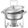 imageVEVOR Chafing Dish Buffet Set 5 Qt 4 Pack Stainless Steel Chafer with Full Size Pan Round Catering Warmer Server with Lid Water Pan Stand Fuel Holder Cover Holder Spoon for at Least 6 People EachSilver