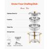 imageVEVOR Chafing Dish Buffet Set 5 Qt 4 Pack Stainless Steel Chafer with Full Size Pan Round Catering Warmer Server with Lid Water Pan Stand Fuel Holder Cover Holder Spoon for at Least 6 People EachGold