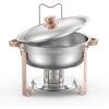 imageVEVOR Chafing Dish Buffet Set 5 Qt 4 Pack Stainless Steel Chafer with Full Size Pan Round Catering Warmer Server with Lid Water Pan Stand Fuel Holder Cover Holder Spoon for at Least 6 People EachRose Gold