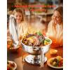 imageVEVOR Chafing Dish Buffet Set 5 Qt 4 Pack Stainless Steel Chafer with Full Size Pan Round Catering Warmer Server with Lid Water Pan Stand Fuel Holder Cover Holder Spoon for at Least 6 People EachSilver