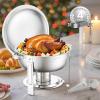 imageVEVOR Chafing Dish Buffet Set 5 Qt 4 Pack Stainless Steel Chafer with Full Size Pan Round Catering Warmer Server with Lid Water Pan Stand Fuel Holder Cover Holder Spoon for at Least 6 People EachSilver