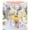 imageVEVOR Chafing Dish Buffet Set 5 Qt 4 Pack Stainless Steel Chafer with Full Size Pan Round Catering Warmer Server with Lid Water Pan Stand Fuel Holder Cover Holder Spoon for at Least 6 People EachRose Gold