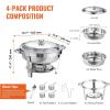 imageVEVOR Chafing Dish Buffet Set 5 Qt 4 Pack Stainless Steel Chafer with Full Size Pan Round Catering Warmer Server with Lid Water Pan Stand Fuel Holder Cover Holder Spoon for at Least 6 People EachSilverWhite