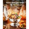 imageVEVOR Chafing Dish Buffet Set 5 Qt 4 Pack Stainless Steel Chafer with Full Size Pan Round Catering Warmer Server with Lid Water Pan Stand Fuel Holder Cover Holder Spoon for at Least 6 People EachSilver
