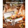 imageVEVOR Chafing Dish Buffet Set 8 Qt 2 Pack Stainless Steel Chafer with 2 Full Size Pans Rectangle Catering Warmer Server with Glass Lid Water Pan Folding Stand Fuel Holder for Wedding Party BanquetSilver