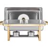 imageVEVOR Chafing Dish Buffet Set 8 Qt 2 Pack Stainless Steel Chafer with 2 Full Size Pans Rectangle Catering Warmer Server with Glass Lid Water Pan Folding Stand Fuel Holder for Wedding Party BanquetGold