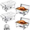 imageVEVOR Chafing Dish Buffet Set 8 Qt 2 Pack Stainless Steel Chafer with 2 Full Size Pans Rectangle Catering Warmer Server with Glass Lid Water Pan Folding Stand Fuel Holder for Wedding Party BanquetSilver