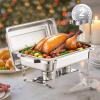 imageVEVOR Chafing Dish Buffet Set 8 Qt 2 Pack Stainless Steel Chafer with 2 Full Size Pans Rectangle Catering Warmer Server with Glass Lid Water Pan Folding Stand Fuel Holder for Wedding Party BanquetSilver