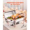 imageVEVOR Chafing Dish Buffet Set 8 Qt 2 Pack Stainless Steel Chafer with 2 Full Size Pans Rectangle Catering Warmer Server with Glass Lid Water Pan Folding Stand Fuel Holder for Wedding Party BanquetRose Gold