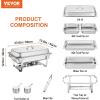 imageVEVOR Chafing Dish Buffet Set 8 Qt 2 Pack Stainless Steel Chafer with 2 Full Size Pans Rectangle Catering Warmer Server with Glass Lid Water Pan Folding Stand Fuel Holder for Wedding Party BanquetSilver