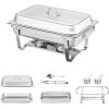 imageVEVOR Chafing Dish Buffet Set 8 Qt 2 Pack Stainless Steel Chafer with 2 Full Size Pans Rectangle Catering Warmer Server with Glass Lid Water Pan Folding Stand Fuel Holder for Wedding Party BanquetSilver