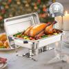 imageVEVOR Chafing Dish Buffet Set 8 Qt 2 Pack Stainless Steel Chafer with 2 Full Size Pans Rectangle Catering Warmer Server with Glass Lid Water Pan Folding Stand Fuel Holder for Wedding Party BanquetSilver