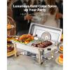 imageVEVOR Chafing Dish Buffet Set 8 Qt 2 Pack Stainless Steel Chafer with 2 Full Size Pans Rectangle Catering Warmer Server with Glass Lid Water Pan Folding Stand Fuel Holder for Wedding Party BanquetGold