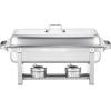 imageVEVOR Chafing Dish Buffet Set 8 Qt 2 Pack Stainless Steel Chafer with 2 Full Size Pans Rectangle Catering Warmer Server with Glass Lid Water Pan Folding Stand Fuel Holder for Wedding Party BanquetSilver