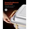 imageVEVOR Chafing Dish Buffet Set 8 Qt 2 Pack Stainless Steel Chafer with 2 Full Size Pans Rectangle Catering Warmer Server with Glass Lid Water Pan Folding Stand Fuel Holder for Wedding Party BanquetGold