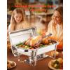 imageVEVOR Chafing Dish Buffet Set 8 Qt 2 Pack Stainless Steel Chafer with 2 Full Size Pans Rectangle Catering Warmer Server with Glass Lid Water Pan Folding Stand Fuel Holder for Wedding Party BanquetSilver