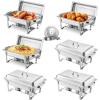 imageVEVOR Chafing Dish Buffet Set 8 Qt 2 Pack Stainless Steel Chafer with 2 Full Size Pans Rectangle Catering Warmer Server with Glass Lid Water Pan Folding Stand Fuel Holder for Wedding Party BanquetSilver