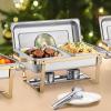 imageVEVOR Chafing Dish Buffet Set 8 Qt 2 Pack Stainless Steel Chafer with 2 Full Size Pans Rectangle Catering Warmer Server with Glass Lid Water Pan Folding Stand Fuel Holder for Wedding Party BanquetGold