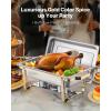 imageVEVOR Chafing Dish Buffet Set 8 Qt 2 Pack Stainless Steel Chafer with 2 Full Size Pans Rectangle Catering Warmer Server with Glass Lid Water Pan Folding Stand Fuel Holder for Wedding Party BanquetGold