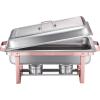 imageVEVOR Chafing Dish Buffet Set 8 Qt 2 Pack Stainless Steel Chafer with 2 Full Size Pans Rectangle Catering Warmer Server with Glass Lid Water Pan Folding Stand Fuel Holder for Wedding Party BanquetRose Gold