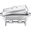 imageVEVOR Chafing Dish Buffet Set 8 Qt 2 Pack Stainless Steel Chafer with 2 Full Size Pans Rectangle Catering Warmer Server with Glass Lid Water Pan Folding Stand Fuel Holder for Wedding Party BanquetSilver